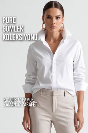 Kadın Pure 50/1 Kompakt Pamuk Likralı Gömlek - Pürüzsüz Doku Minimalist Klasik Kesim- Beyaz W205-K0304-01