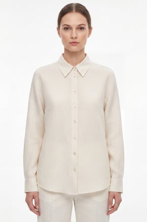 kadın gia  keten gömlek - klasik yaka basic minimalist tasarım ekru w207-k0401-01