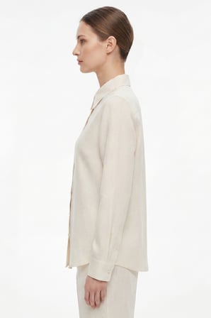 kadın gia  keten gömlek - klasik yaka basic minimalist tasarım ekru w207-k0401-01