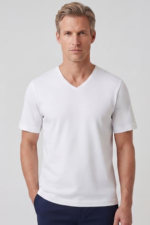 Erkek Vision V Yaka Premium Kalite Yoğun Dokulu Pamuklu T-Shirt Beyaz M102-R0220-01