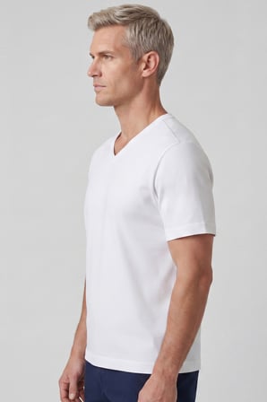 Erkek Vision V Yaka Premium Kalite Yoğun Dokulu Pamuklu T-Shirt Beyaz M102-R0220-01