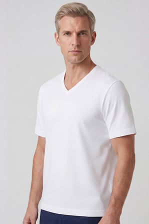 Erkek Vision V Yaka Premium Kalite Yoğun Dokulu Pamuklu T-Shirt Beyaz M102-R0220-01