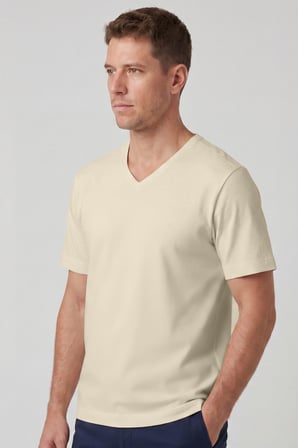 Erkek Vision V Yaka Premium Kalite Yoğun Dokulu Pamuklu T-Shirt Sarı M102-R0220-03