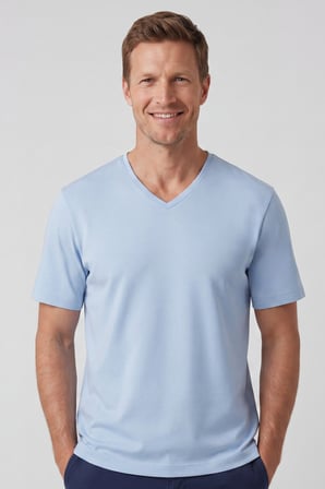Erkek Vision V Yaka Premium Kalite Yoğun Dokulu Pamuklu T-Shirt Açık Mavi M102-R0220-04