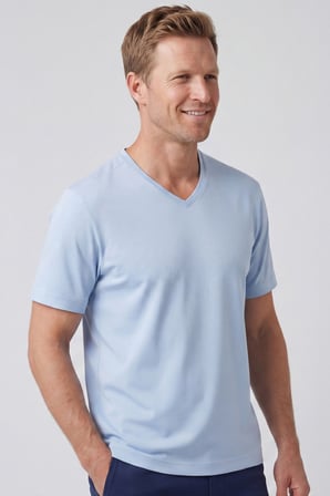 Erkek Vision V Yaka Premium Kalite Yoğun Dokulu Pamuklu T-Shirt Açık Mavi M102-R0220-04