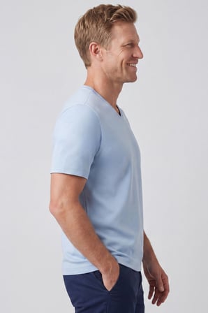 Erkek Vision V Yaka Premium Kalite Yoğun Dokulu Pamuklu T-Shirt Açık Mavi M102-R0220-04