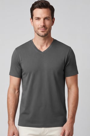 Erkek Vision V Yaka Premium Kalite Yoğun Dokulu Pamuklu T-Shirt Koyu Gri M102-R0220-05