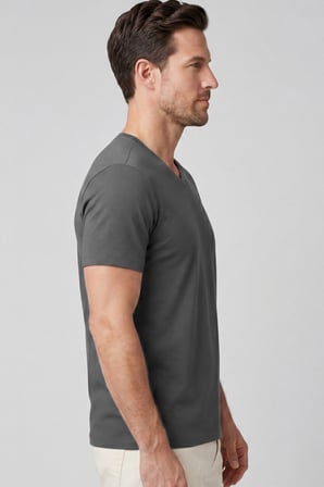 Erkek Vision V Yaka Premium Kalite Yoğun Dokulu Pamuklu T-Shirt Koyu Gri M102-R0220-05