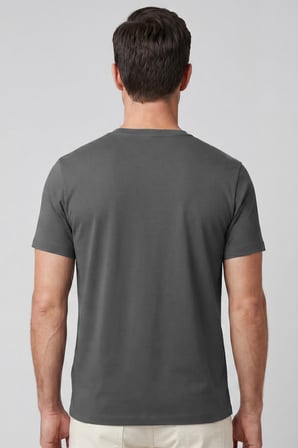 Erkek Vision V Yaka Premium Kalite Yoğun Dokulu Pamuklu T-Shirt Koyu Gri M102-R0220-05