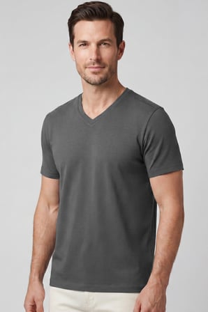 Erkek Vision V Yaka Premium Kalite Yoğun Dokulu Pamuklu T-Shirt Koyu Gri M102-R0220-05