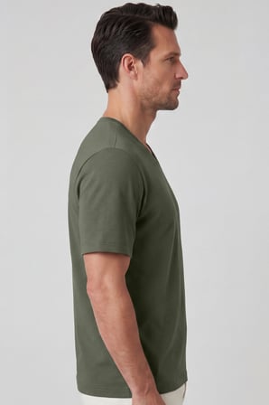 Erkek Vision V Yaka Premium Kalite Yoğun Dokulu Pamuklu T-Shirt Haki M102-R0220-06
