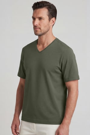 Erkek Vision V Yaka Premium Kalite Yoğun Dokulu Pamuklu T-Shirt Haki M102-R0220-06