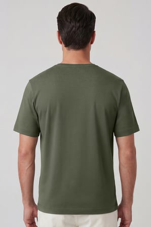 Erkek Vision V Yaka Premium Kalite Yoğun Dokulu Pamuklu T-Shirt Haki M102-R0220-06