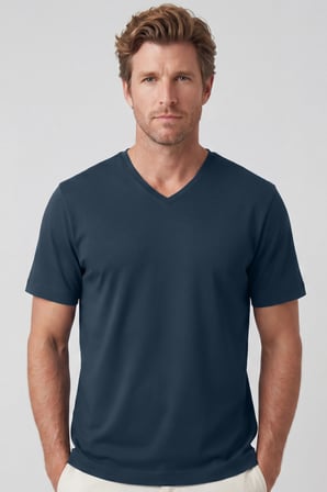 Erkek Vision V Yaka Premium Kalite Yoğun Dokulu Pamuklu T-Shirt Lacivert M102-R0220-07