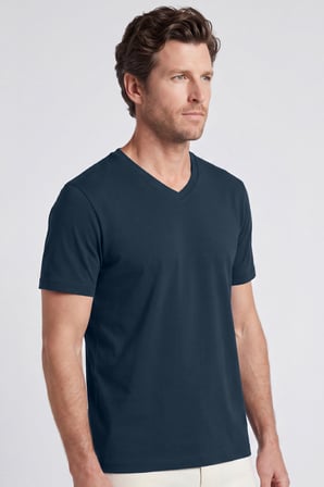 Erkek Vision V Yaka Premium Kalite Yoğun Dokulu Pamuklu T-Shirt Lacivert M102-R0220-07