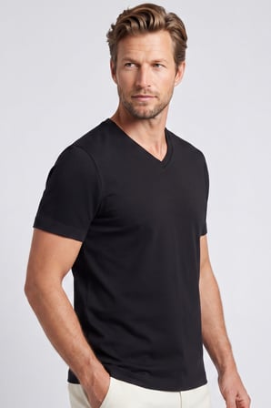 Erkek Vision V Yaka Premium Kalite Yoğun Dokulu Pamuklu T-Shirt Siyah M102-R0220-08