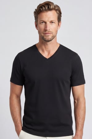 Erkek Vision V Yaka Premium Kalite Yoğun Dokulu Pamuklu T-Shirt Siyah M102-R0220-08