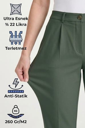 Kadın Flexon Ultra Esnek Relaxed Beli Lastikli Jogger Pantolon Haki W702-R0433-04