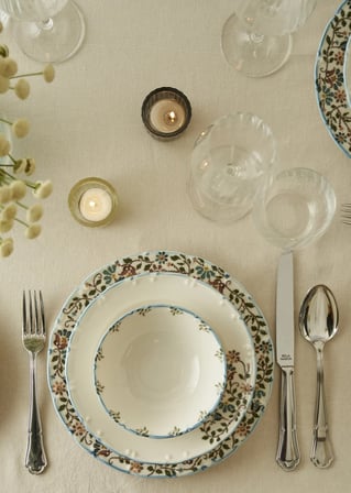 Vintage Porselen 24 Parça 6 Kişilik Yemek Takımı Mavi