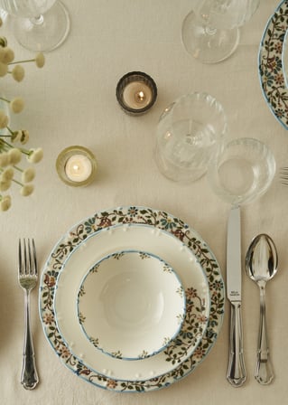 Vintage Porselen 24 Parça 6 Kişilik Yemek Takımı Mavi
