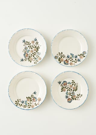 Vintage Porselen Pasta Tabağı 4'lü Mavi (20 cm)