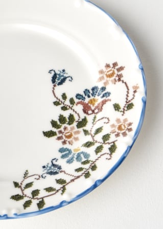 Vintage Porselen Pasta Tabağı 4'lü Mavi (20 cm)