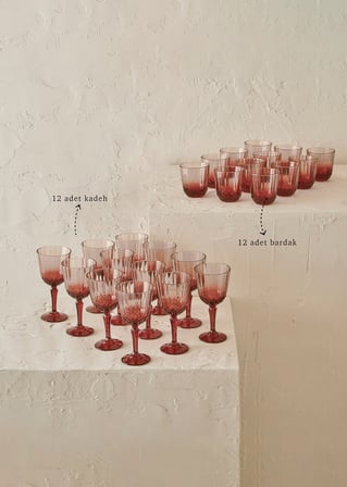 Colore Kesme Bardak-Kadeh Seti 24'lü Gülkurusu