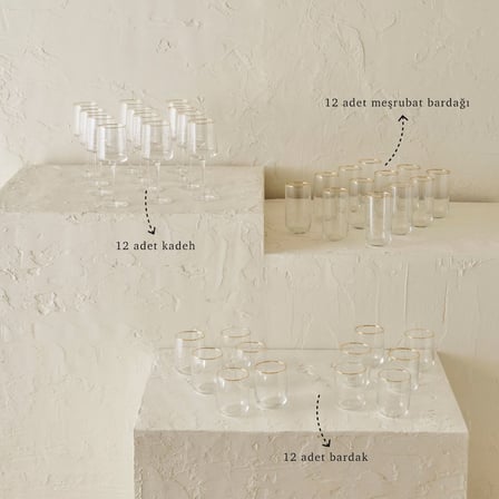 Premium Bardak-Kadeh Seti 36'lı Gold