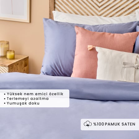 %100 Pamuk Saten Supreme Çift Kişilik Nevresim Seti Mavi (200X220 Cm)