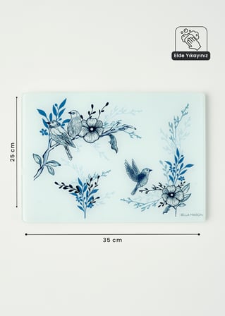 Bleu Blanc Cam Kesme Tahtası Mavi (35x25 cm)