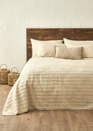 %100 Pamuk Bohemian Çift Kişilik Yatak Örtüsü Seti Krem (240x260 cm)