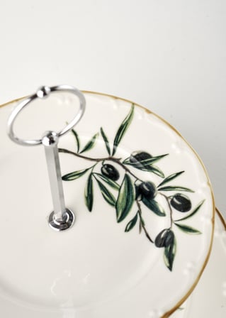 Olive Porselen 2 Katlı Kurabiyelik Yeşil