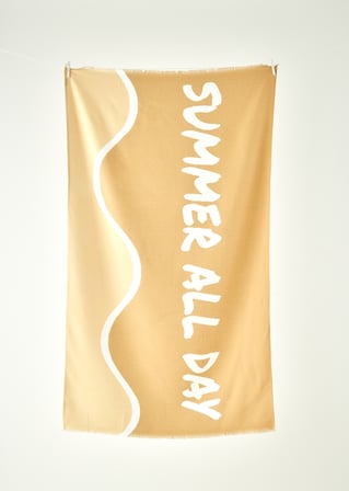 %100 Pamuk Summer All Day Baskılı Plaj Havlusu Hardal (90x150 cm)
