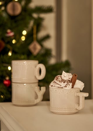 Joy Stoneware Yılbaşı 3'lü Kupa Seti Krem (390 cc)