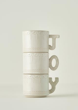 Joy Stoneware Yılbaşı 3'lü Kupa Seti Krem (390 cc)