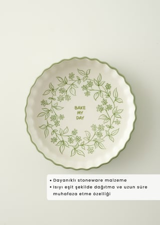 Floral Stoneware Fırın Kabı Beyaz (26x5 cm)