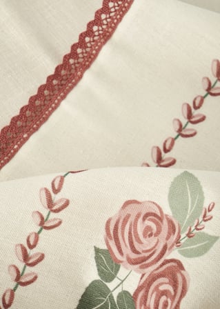 Rose Baskılı Kopanakili Runner Krem (50x150 cm)