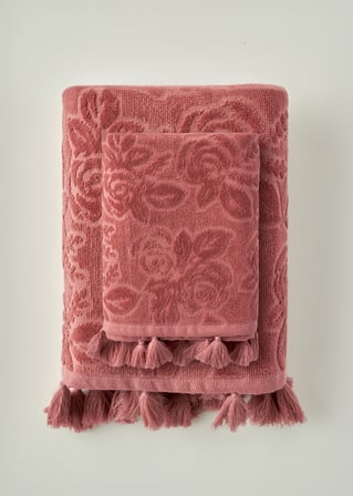 %100 Pamuk Rose Jakarlı El Havlusu Mürdüm (30x50 cm)