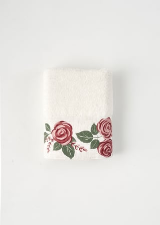 %100 Pamuk Rose Baskılı El Havlusu Krem (30x50 cm)