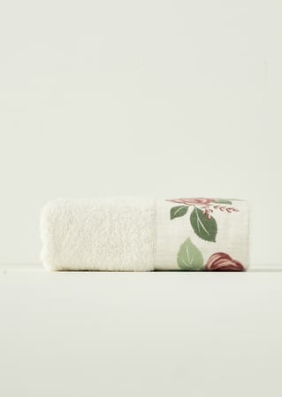 %100 Pamuk Rose Baskılı El Havlusu Krem (30x50 cm)