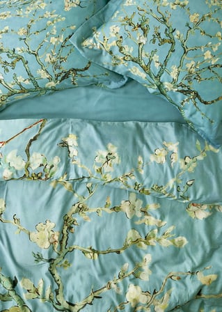 %100 Pamuk Saten Van Gogh Almond Blossom Çift Kişilik Nevresim Takımı Turkuaz (200x220 cm)