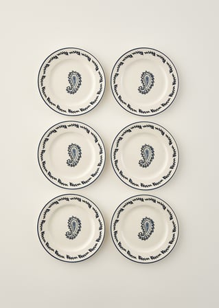 Paisley 6'lı Porselen Pasta Tabağı Seti Mavi (21 cm)