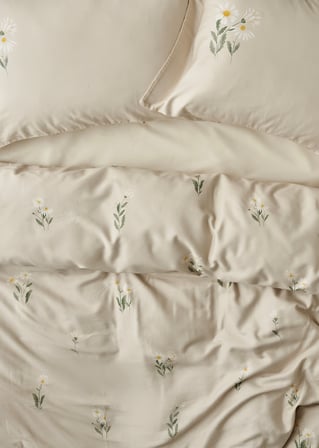 %100 Pamuk Saten Daisy Çift Kişilik Nevresim Takımı Bej (200x220 cm)
