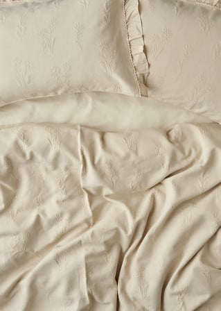 %100 Pamuk Daisy Jakarlı Çift Kişilik Yatak Örtüsü Seti Bej (240x260 cm)