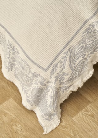 %100 Pamuk Paisley Jakarlı Çift Kişilik Yatak Örtüsü Seti Mavi (240x260 cm)