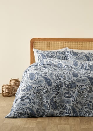 %100 Pamuk Saten Paisley Çift Kişilik Nevresim Takımı Mavi (200x220 cm)