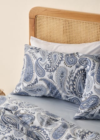 %100 Pamuk Saten Paisley Çift Kişilik Nevresim Takımı Mavi (200x220 cm)