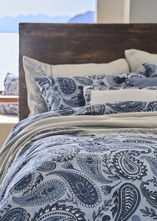 %100 Pamuk Saten Paisley Çift Kişilik Nevresim Takımı Mavi (200x220 cm)