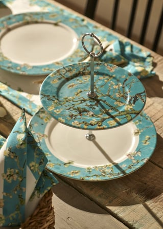 Van Gogh Almond Blossom Porselen 2 Katlı Kurabiyelik Turkuaz