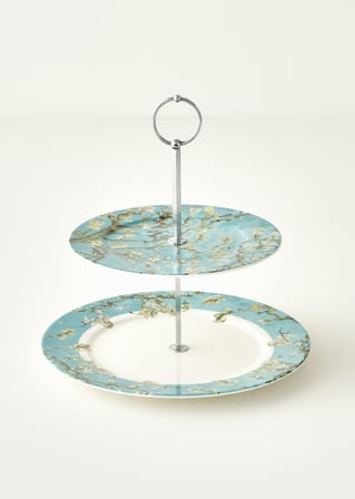 Van Gogh Almond Blossom Porselen 2 Katlı Kurabiyelik Turkuaz